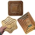 خرید 3 مجموعه 5 عددی سینی چوبی گل مربع مستطیل ( 15 تیکه )