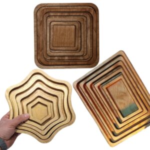 خرید 3 مجموعه 5 عددی سینی چوبی گل مربع مستطیل ( 15 تیکه )