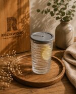 لیوان شیشه ای نی دار دارینا | ماگ شیار افقی مینیمال - Image 3
