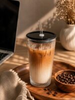 خرید لیوان شیشه ای نی دار دارینا | ماگ شیار دار مینیمال