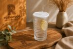 خرید لیوان شیشه ای نی دار دارینا | ماگ شیار افقی مینیمال - سفید